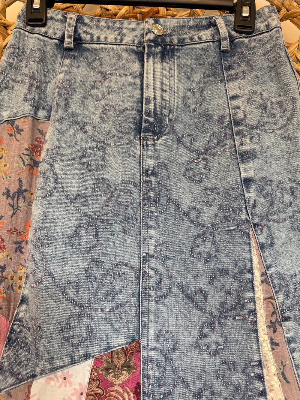 Blue Velvet Brand Boho Patchwork Denim Maxi Skirt - Pink & Blue - Picture 5 of 16